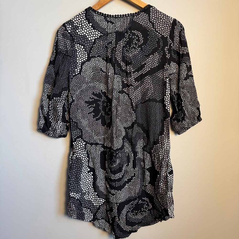 Billabong Womens Tunic Cover Up Beach Top Black Gray 3/4 Sleeve Tie Waist Medium - Picture 6 of 13